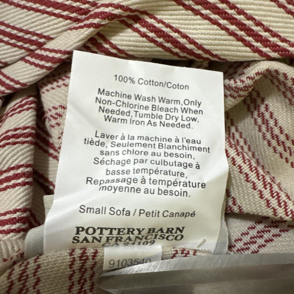 Pottery Barn Red/Cream Ticking Stripe Small Sofa Tailored Adjust SlipCover New  - Picture 5 of 16